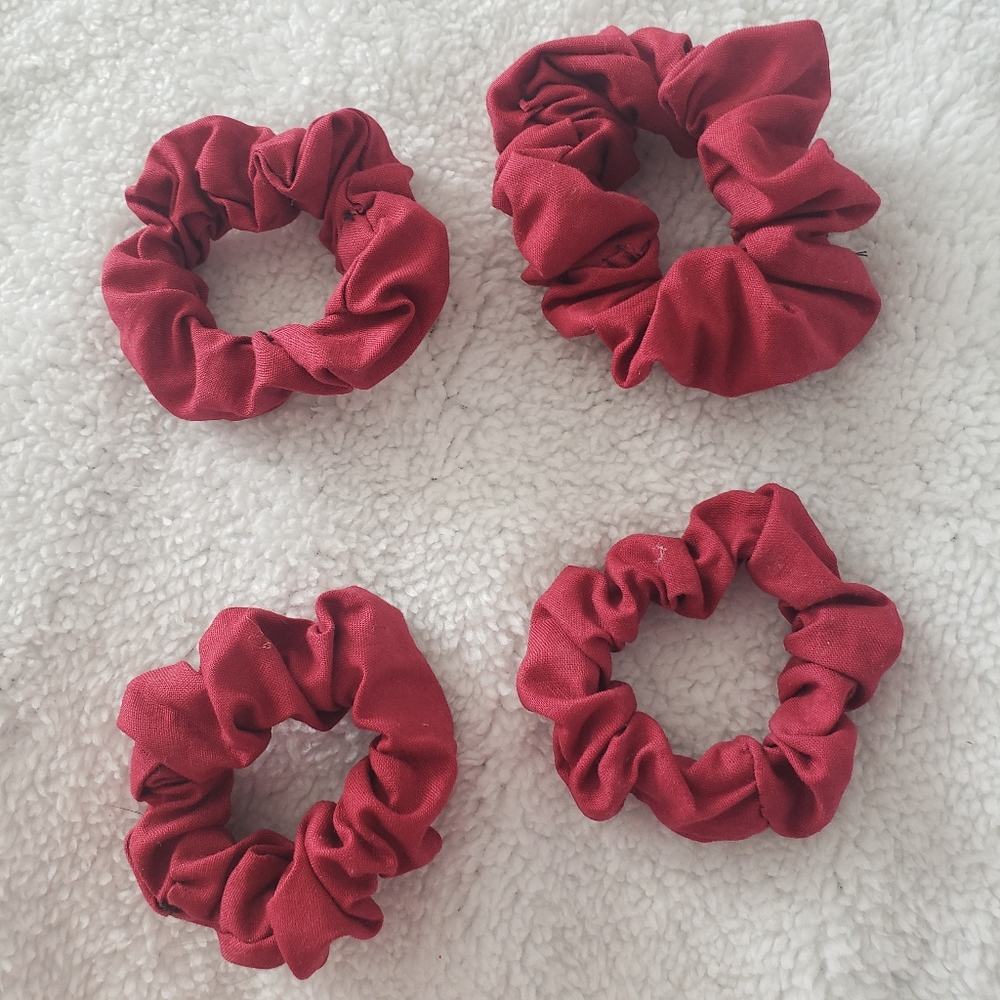 4 Burgundy Red Cotton Hair Scrunchies Bundle